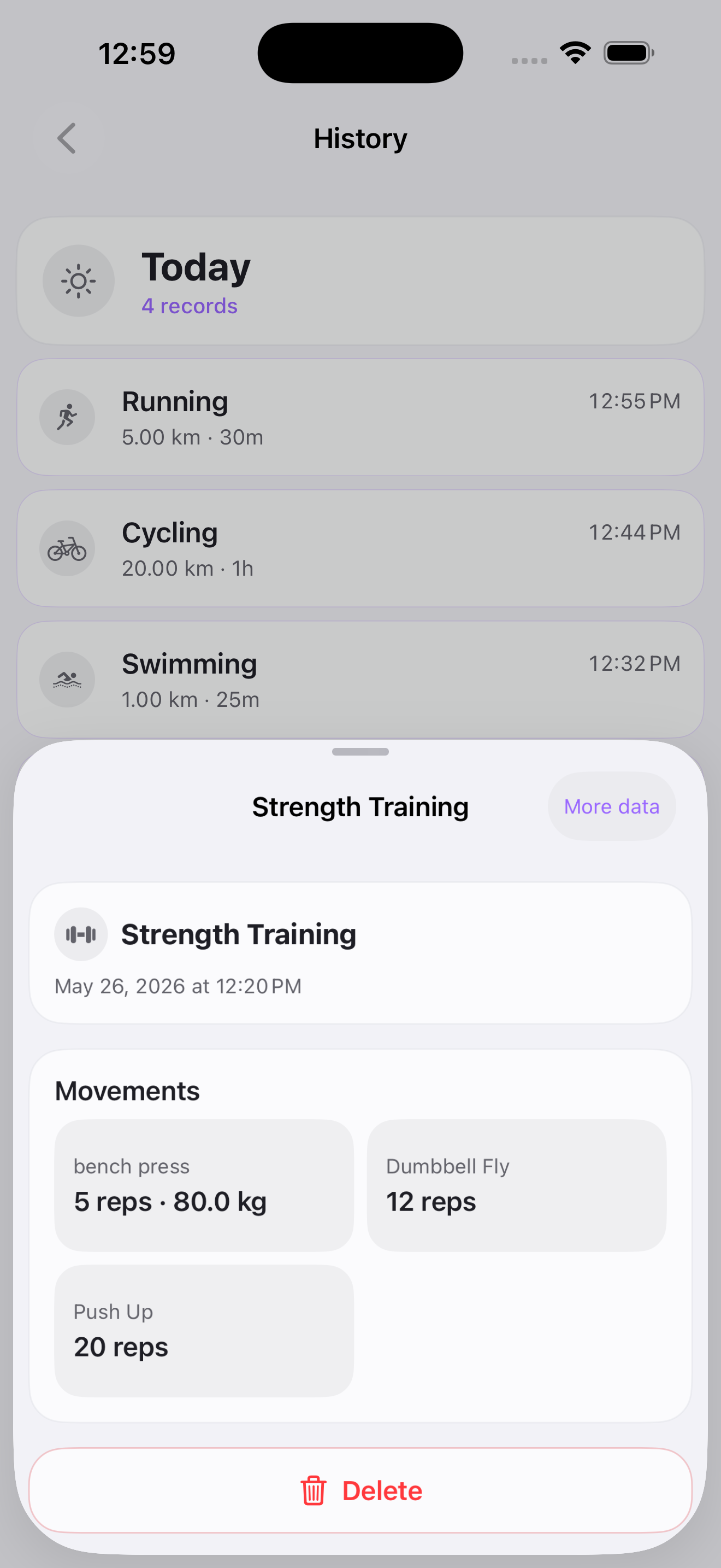 Munin Fit local workout detail screen